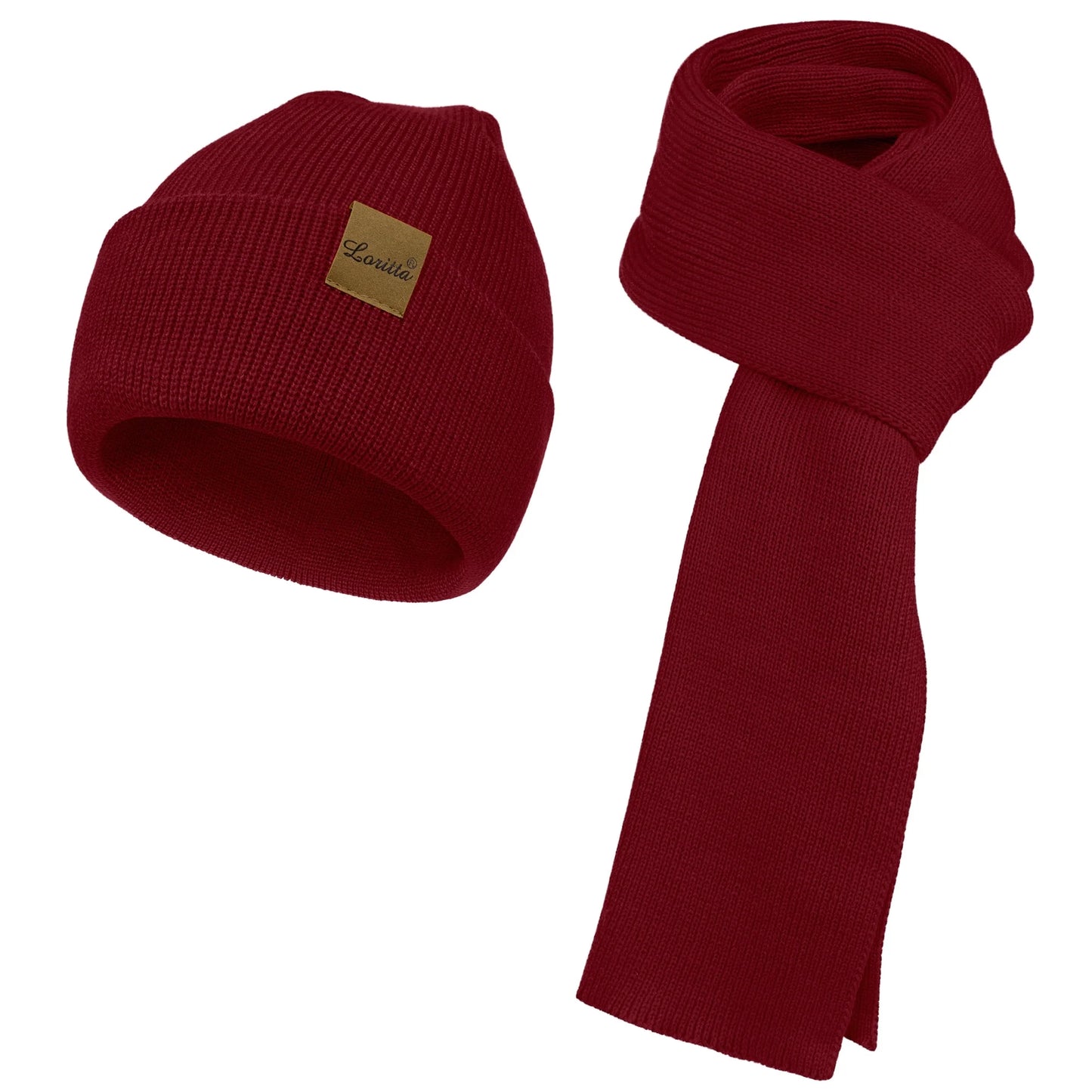 Winter Beanie Hat Scarf Set for Women Fleece Lined Winter Hat Long Soft Knit Scarf for Cold Weather Red