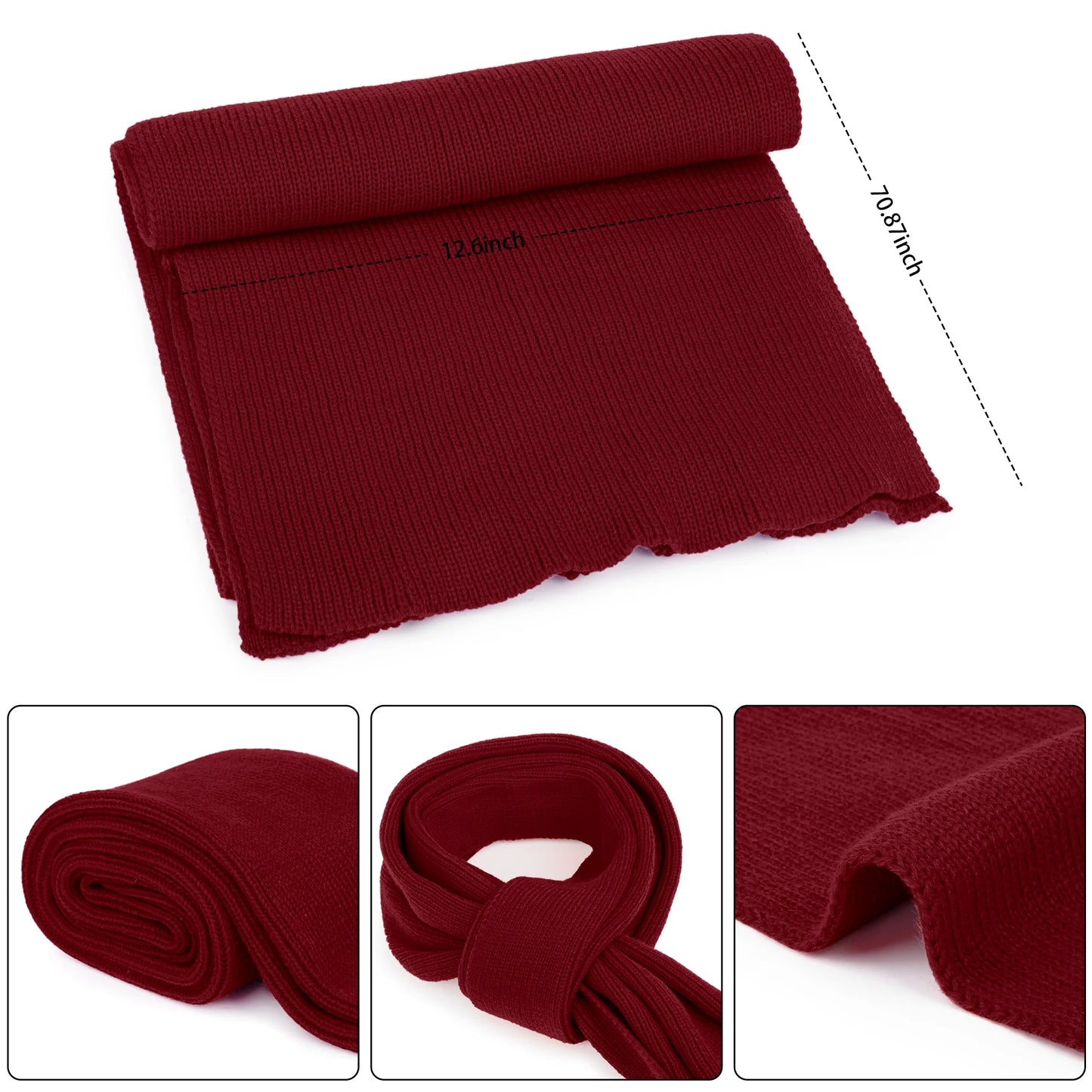 Winter Beanie Hat Scarf Set for Women Fleece Lined Winter Hat Long Soft Knit Scarf for Cold Weather Red