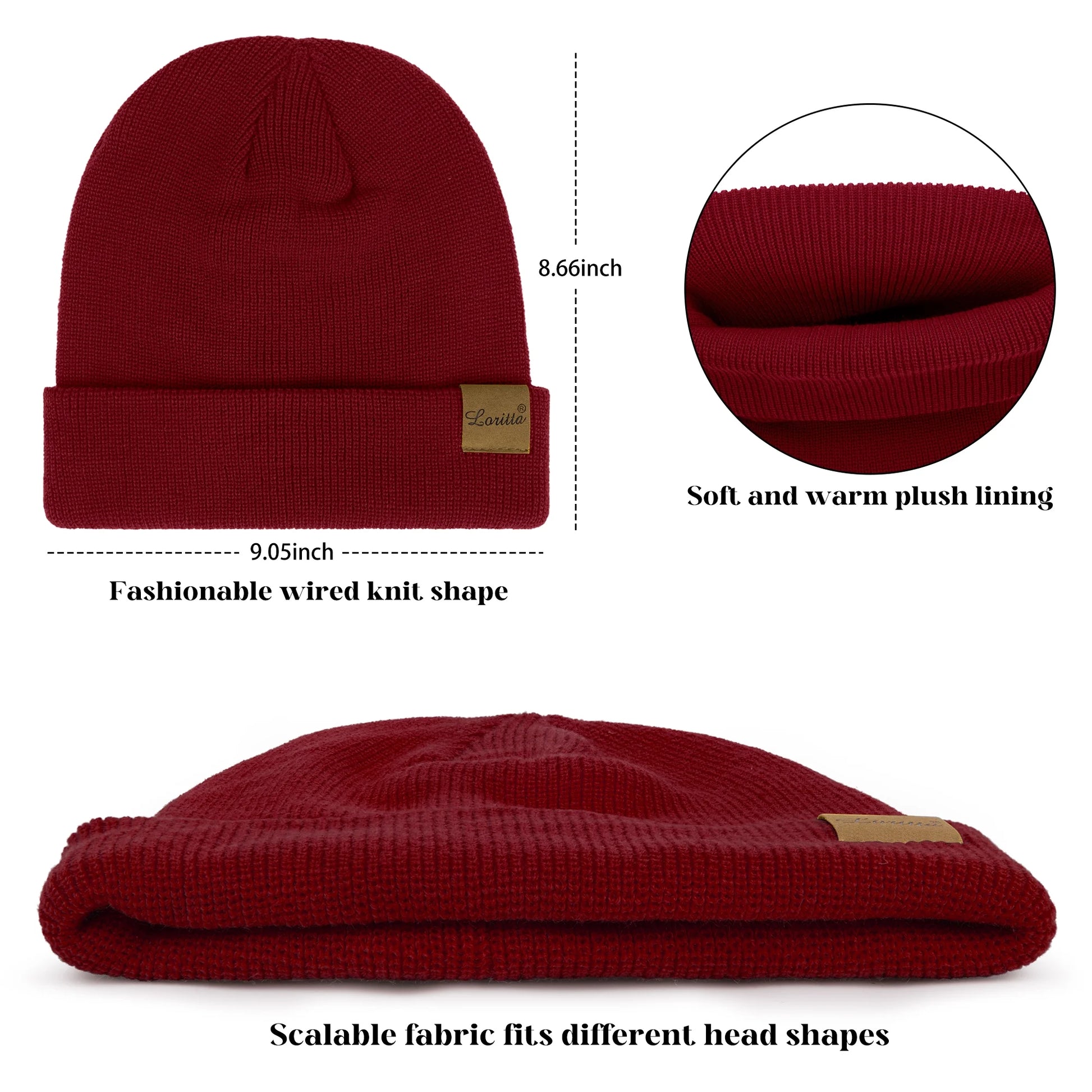 Winter Beanie Hat Scarf Set for Women Fleece Lined Winter Hat Long Soft Knit Scarf for Cold Weather Red