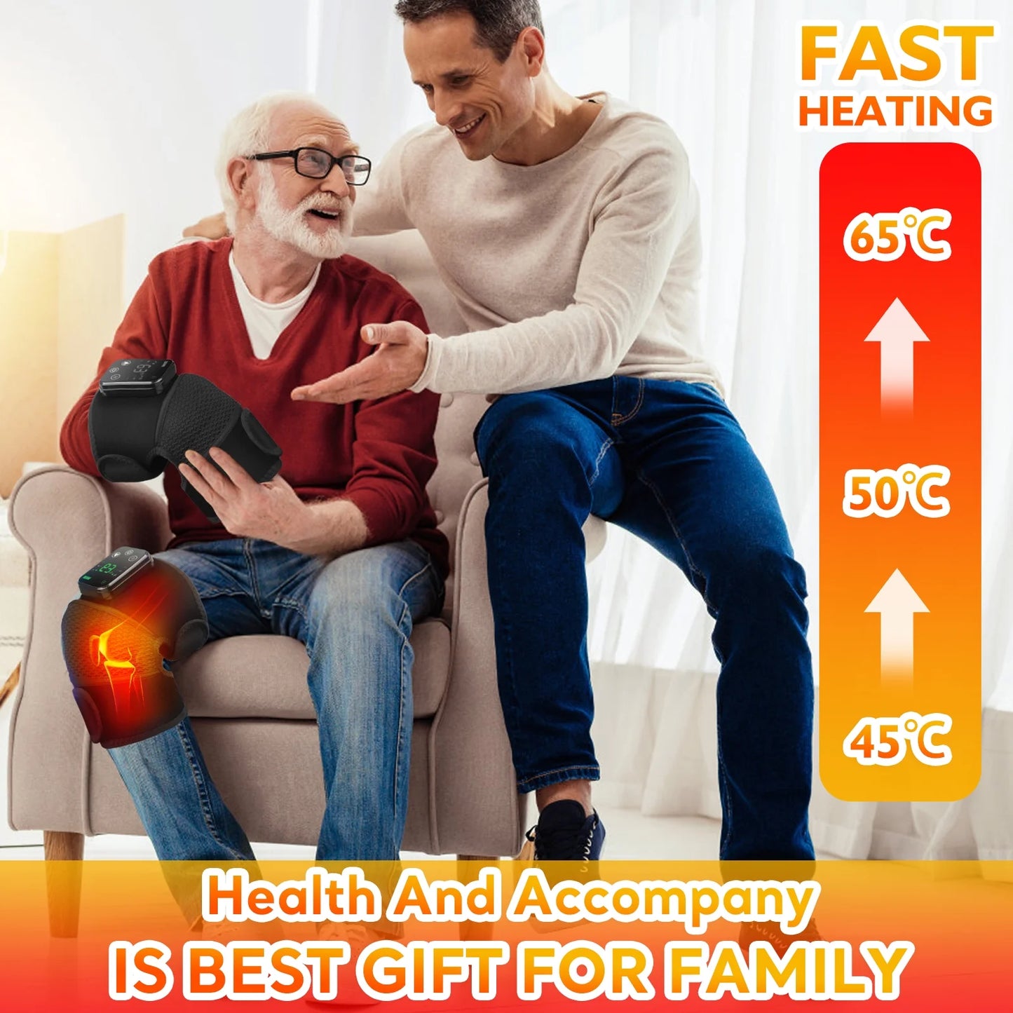 Heating Knee Massager, 2PCS Knee Shoulder Elbow 3-In-1 Heating Vibration Massager, Portable Wireless Hot Compress Massager, Relieve Pressure, Suitable for Office, Study, Home Ideal Gift