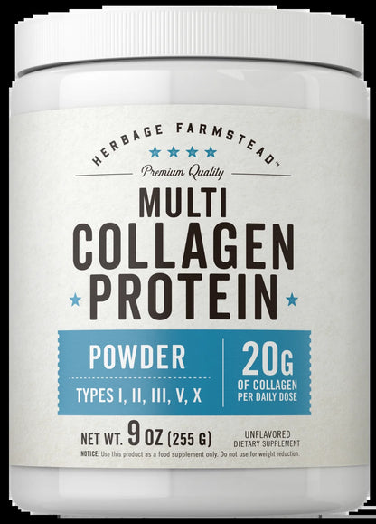 Multi Collagen Protein Powder | 9Oz | Unflavored | Types I, II, III, V, X | by Herbage Farmstead