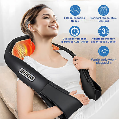 Shiatsu Shoulder Back and Neck Massager with Heat, Electric Deep Tissue Kneading Massage Pillow, Black