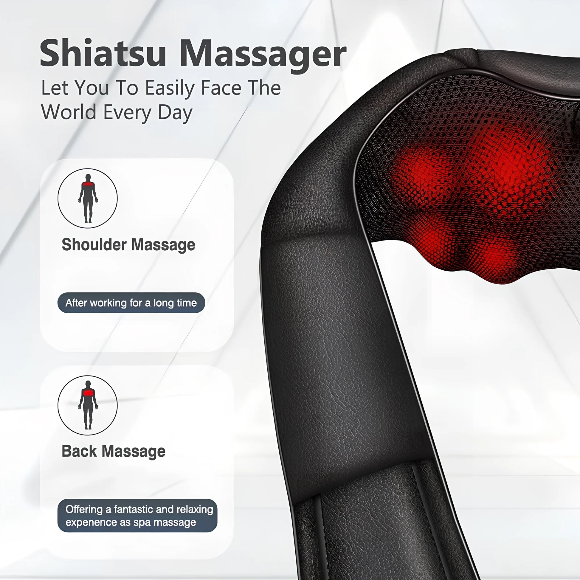 Shiatsu Shoulder Back and Neck Massager with Heat, Electric Deep Tissue Kneading Massage Pillow, Black
