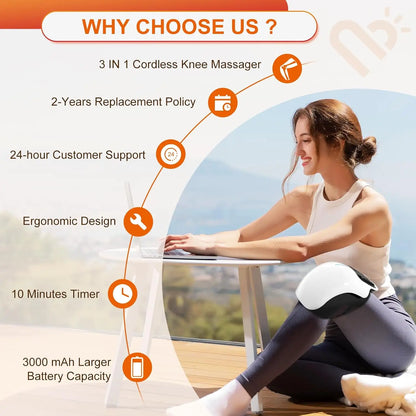 Cordless Knee Massager with Heat,Relax Knee Massage Helps Joint Stiff and Discomfort,3 Levels Heat & Vibration 10 Min Auto Off