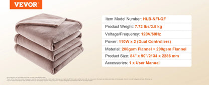 VEVOR Heated Blanket Electric Soft Flannel & Sherpa Heating Blanket