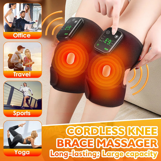 Heating Knee Massager, 2PCS Knee Shoulder Elbow 3-In-1 Heating Vibration Massager, Portable Wireless Hot Compress Massager, Relieve Pressure, Suitable for Office, Study, Home Ideal Gift