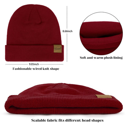 Winter Beanie Hat Scarf Set for Women Fleece Lined Winter Hat Long Soft Knit Scarf for Cold Weather Red