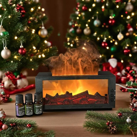 7 Colors Mini Flame Aromatherapy Machine - Essential Oil Diffuser, Air Humidifier, Aroma Diffuser, Air Purifier with Fireplace Design for Home Use, Bedroom, Office Fireplace Humidifier Christmas Gift Waterless Auto-Off Air Humidifier Fire Diffuser