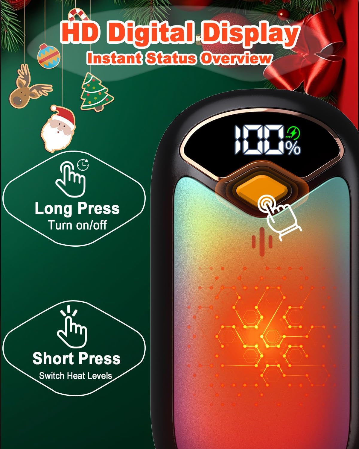 Hand Warmers Rechargeable - Electric Hand Warmer Rechargeable 2 Pack, LED Digital Display, 4 Heat Levels Reusable, USB, Magnetic Portable Handwarmers for Golf/Camping/Hunting, Gift for Women, Men