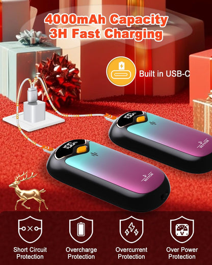 Hand Warmers Rechargeable - Electric Hand Warmer Rechargeable 2 Pack, LED Digital Display, 4 Heat Levels Reusable, USB, Magnetic Portable Handwarmers for Golf/Camping/Hunting, Gift for Women, Men