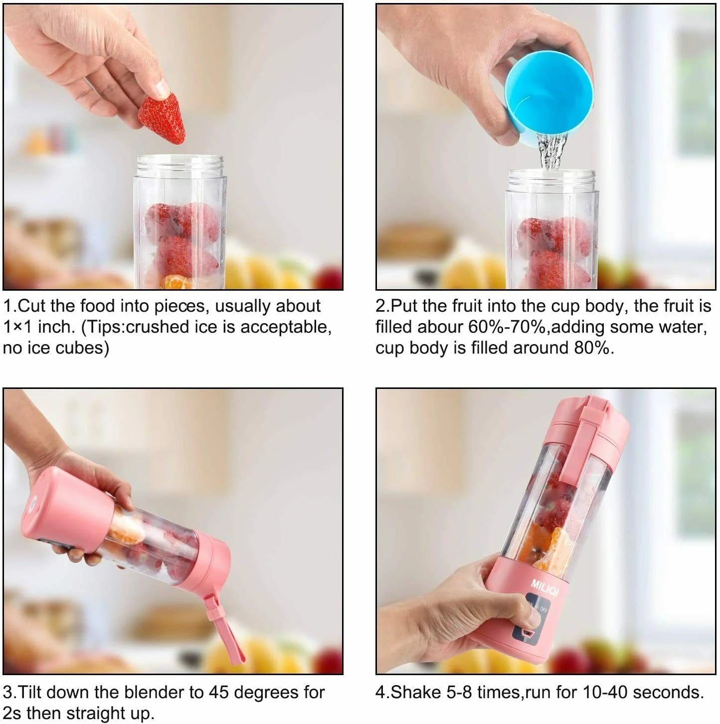 Portable Blender USB Rechargeable Personal Juicer Cup Small Fruit Juice Mixer for Shakes and Smoothies